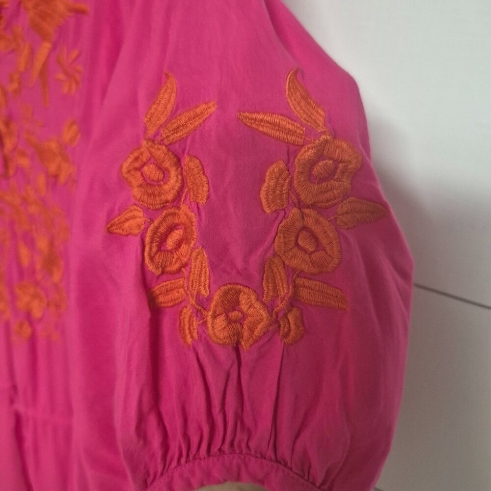 Ivu Jane Pink Boho Embroidered Tunic Top M With Floral & Bird Design - Picture 4 of 9